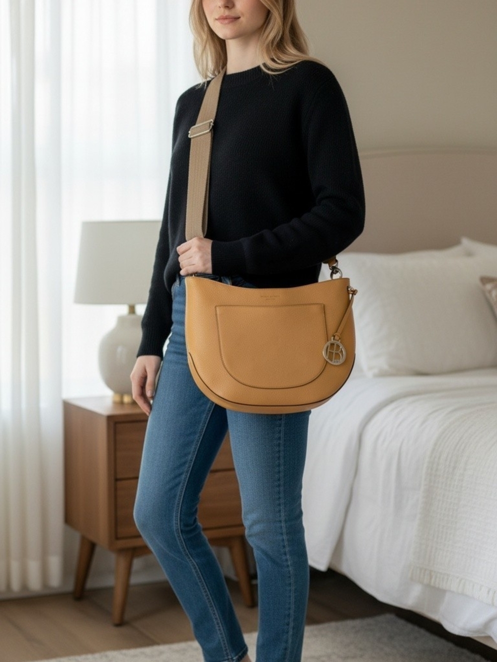 Henri Bendel Leather Saddle Crossbody Bag in Yellow.